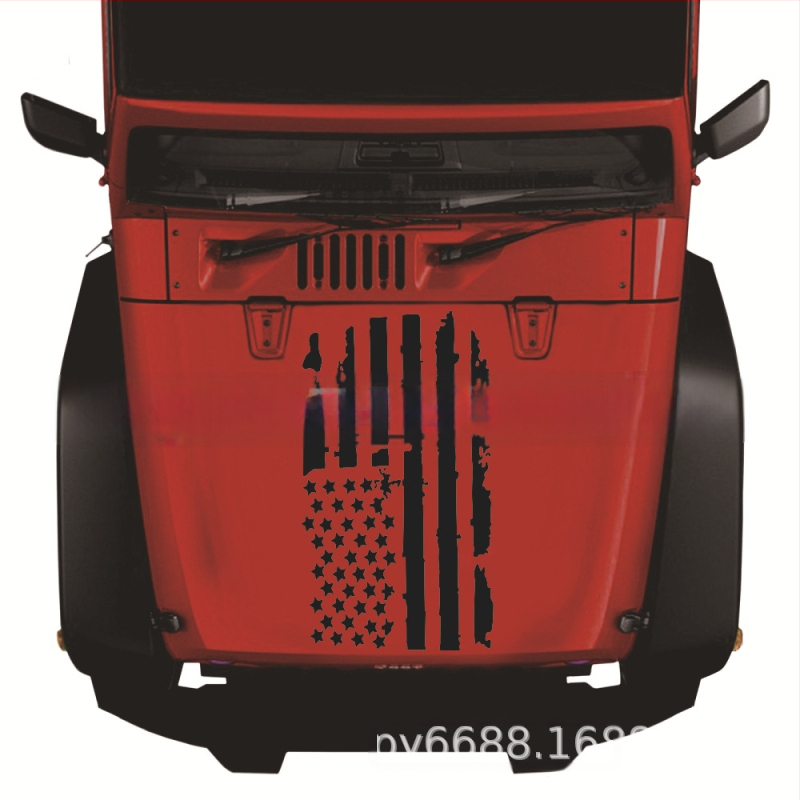 D-778 Ραγισμένος αμερικάνικος σημαίας τοτέμ για το καπό αυτοκινήτου — αυτοκόλλητο σώματος, τοποθέτηση με κόλλα, μοτίβο 11, δυνατότητα παραμετροποίησης