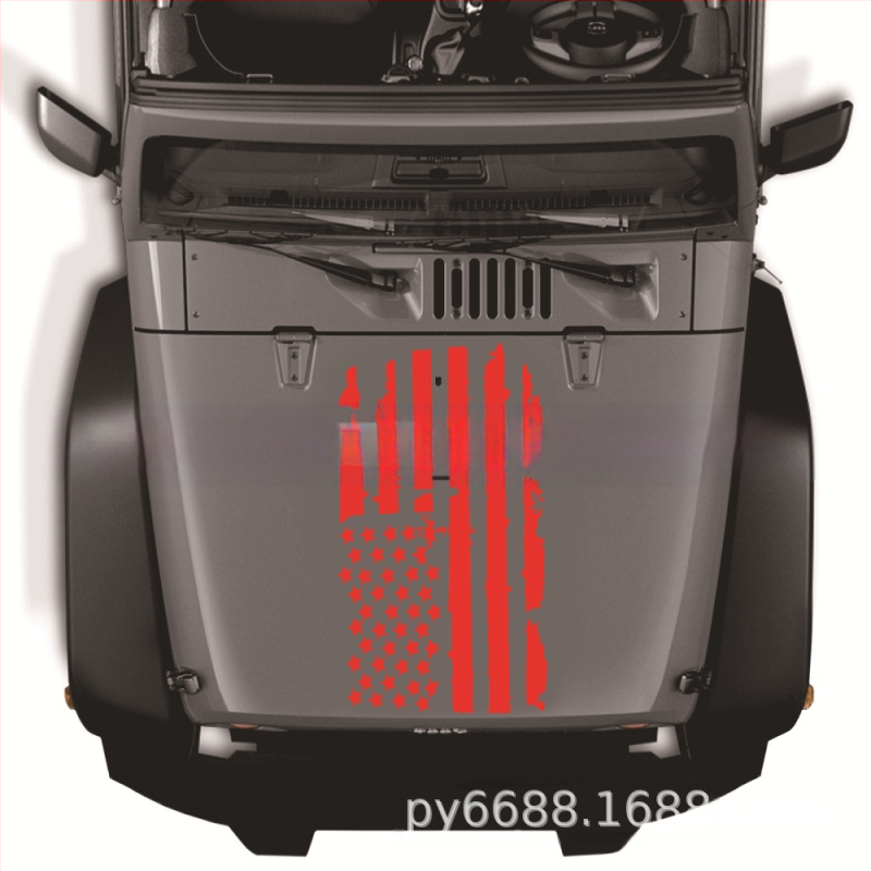 D-778 Ραγισμένος αμερικάνικος σημαίας τοτέμ για το καπό αυτοκινήτου — αυτοκόλλητο σώματος, τοποθέτηση με κόλλα, μοτίβο 11, δυνατότητα παραμετροποίησης