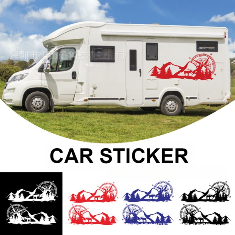 Automašīnas korpusa pašlīmējošā uzlīme ar kalnu motīvu un kompasu dizainu, PVC materiāls, piemērota durvīm un sānu paneļiem RV un bezceļu transportlīdzekļiem