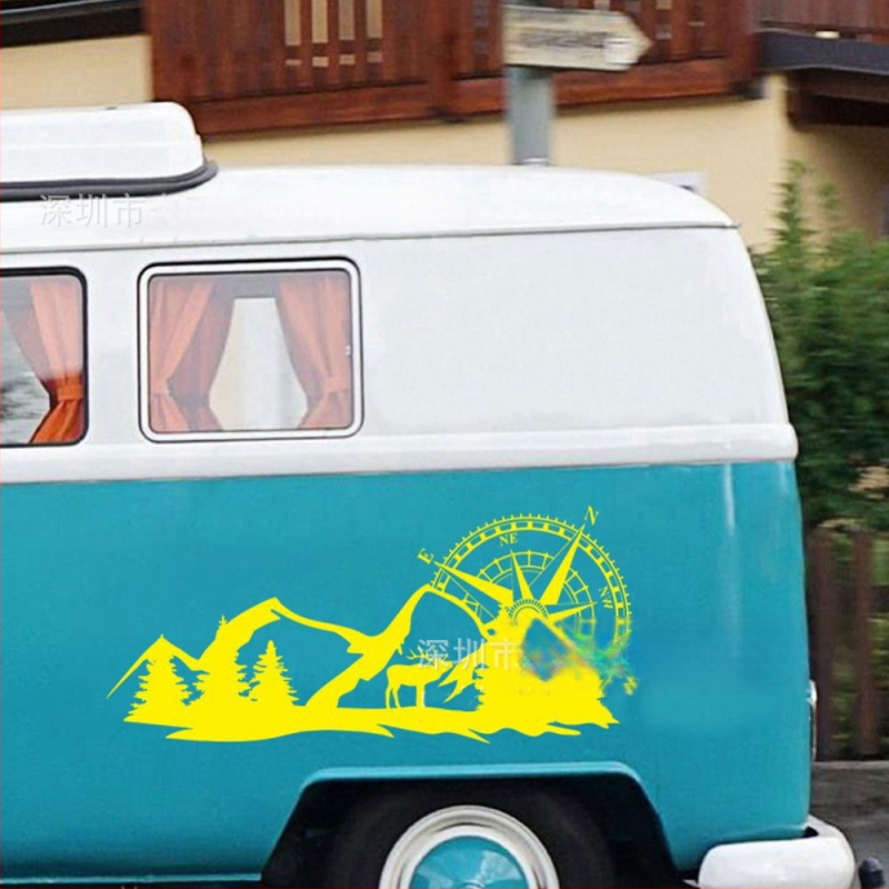 Automašīnas korpusa pašlīmējošā uzlīme ar kalnu motīvu un kompasu dizainu, PVC materiāls, piemērota durvīm un sānu paneļiem RV un bezceļu transportlīdzekļiem
