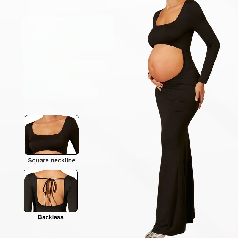 Рокля с квадратно деколте, дълги ръкави, пола с рибена опашка, полиестер (90-95%) с спандекс (<=30%)