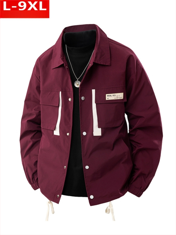 Αντρικό μπουφάν με πέτο γιακά, χαλαρή γραμμή, τσέπες με patch, μονόπετα κουμπώματα, πολυεστερικό ύφασμα