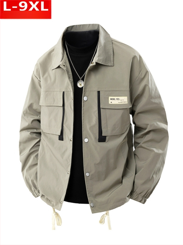 Αντρικό μπουφάν με πέτο γιακά, χαλαρή γραμμή, τσέπες με patch, μονόπετα κουμπώματα, πολυεστερικό ύφασμα