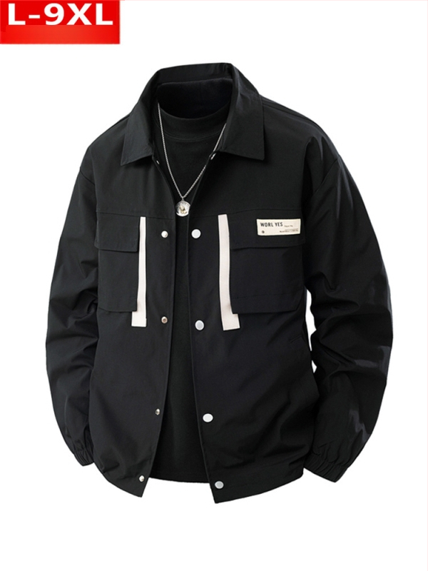 Αντρικό μπουφάν με πέτο γιακά, χαλαρή γραμμή, τσέπες με patch, μονόπετα κουμπώματα, πολυεστερικό ύφασμα