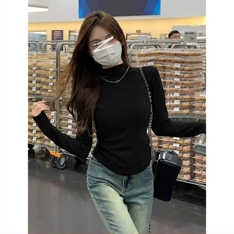 Μπλουζάκι με μακριά μανίκια, ήμι-υψηλός λαιμός, στενή γραμμή, πολυεστέρας με έως 30% ελαστάνη (Derong)