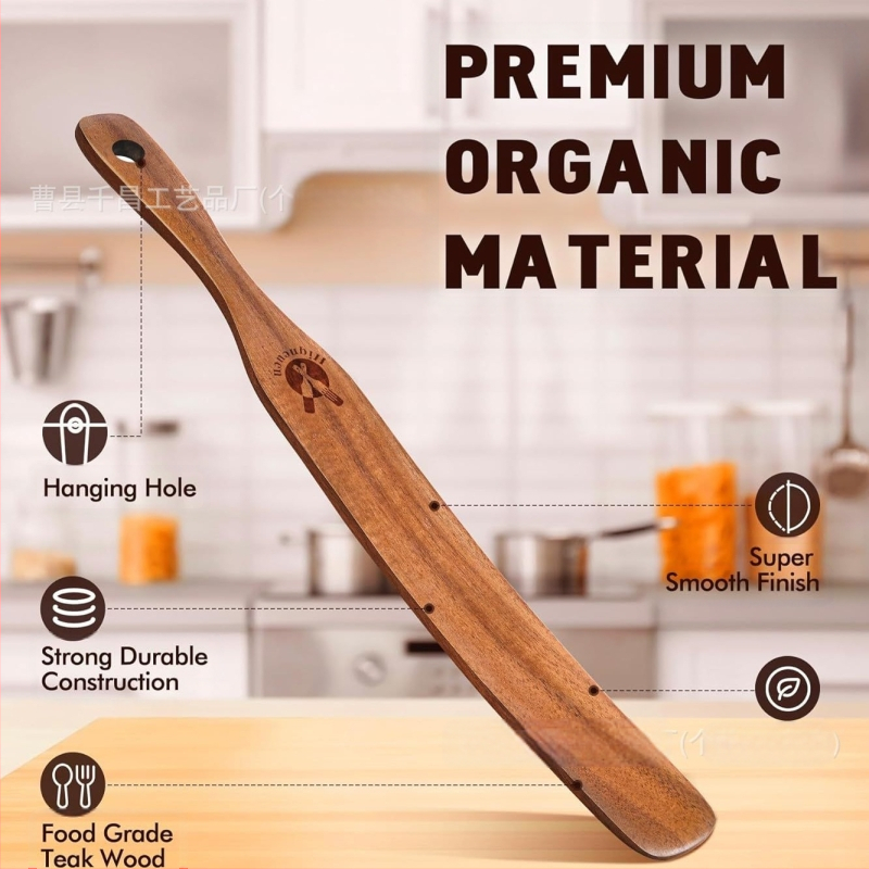 Fából készült konyhai spatula nyéllel – tészta és saláta keveréséhez, logó nyomtatás és testreszabás elérhető, márka Qianchang