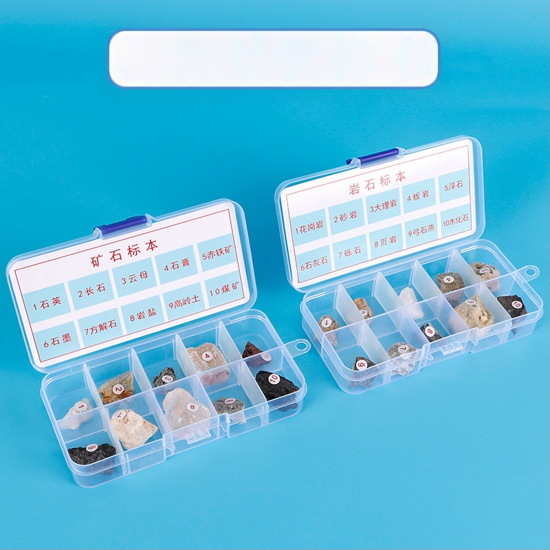 Rinkinys akmenų, rūdų ir mineralų pavyzdžiams pradinėms pamokoms