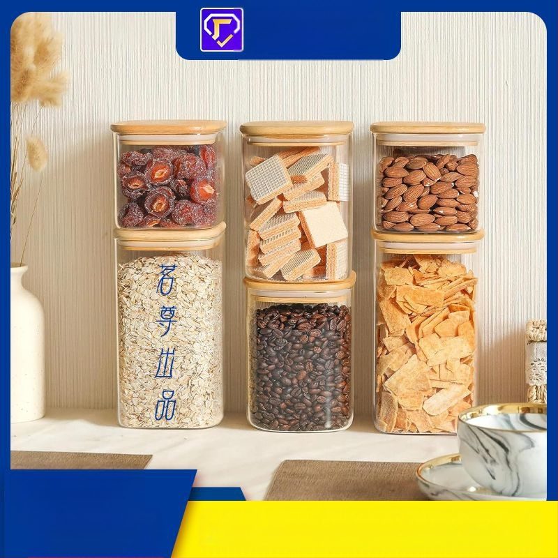 Γυάλινο σφραγισμένο βάζο για τσάι και καραμέλες, τετράγωνο σχήμα, 501-800 ml, ασφαλές για φούρνο μικροκυμάτων