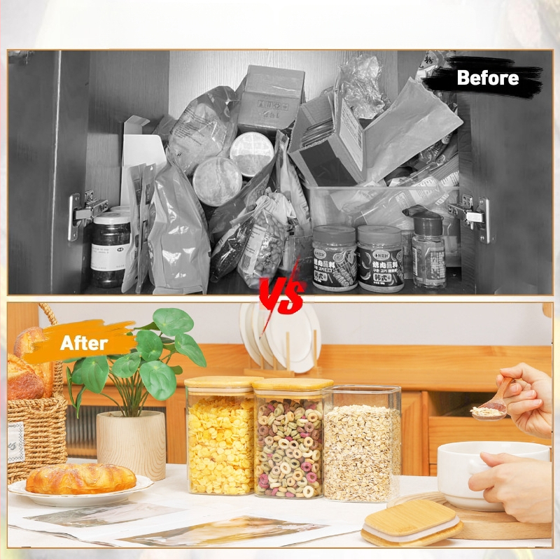 Γυάλινο σφραγισμένο βάζο για τσάι και καραμέλες, τετράγωνο σχήμα, 501-800 ml, ασφαλές για φούρνο μικροκυμάτων