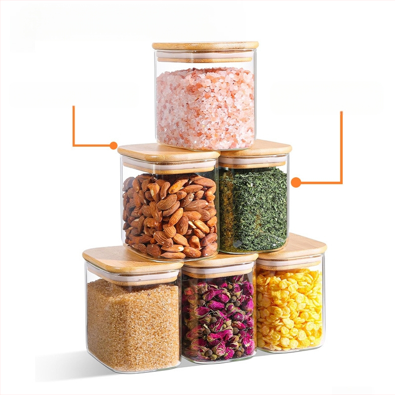 Γυάλινο σφραγισμένο βάζο για τσάι και καραμέλες, τετράγωνο σχήμα, 501-800 ml, ασφαλές για φούρνο μικροκυμάτων