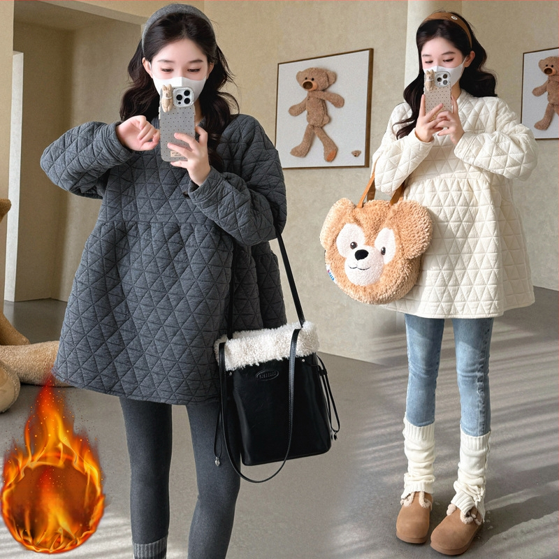 Grūtnieču ziemas džempera tops, korejiešu stila, garas piedurknes, vidēja garuma