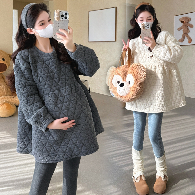 Grūtnieču ziemas džempera tops, korejiešu stila, garas piedurknes, vidēja garuma