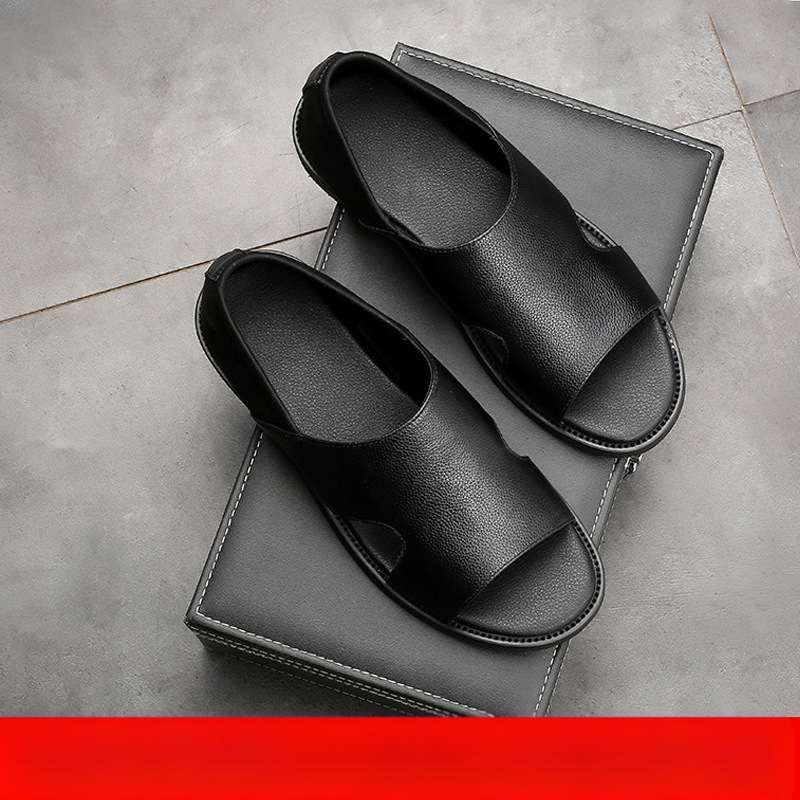 Sandale romane pentru bărbați, piele de vită cu două straturi, respirabile, vârf deschis, talpă din cauciuc