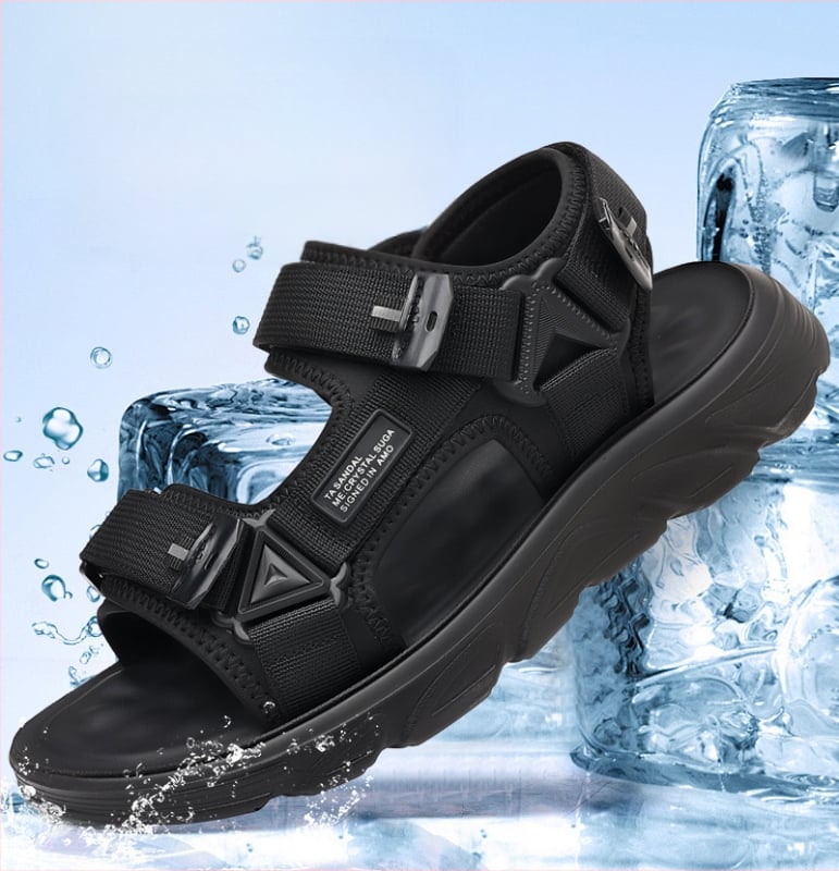 Ανδρικά σανδάλια με ύφασμά στο επάνω μέρος, PU σόλα, κλείσιμο Velcro, αναπνεύσιμα