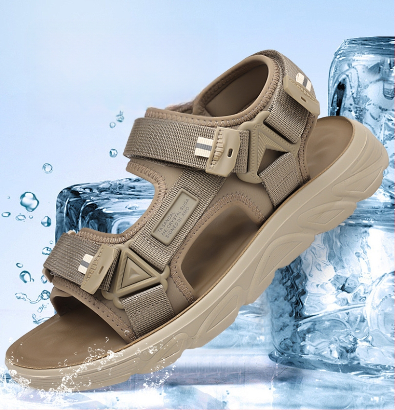 Ανδρικά σανδάλια με ύφασμά στο επάνω μέρος, PU σόλα, κλείσιμο Velcro, αναπνεύσιμα