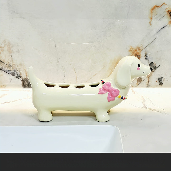 Karikatúra tacskó fogkefetartó – műanyag alap a fürdőszobába