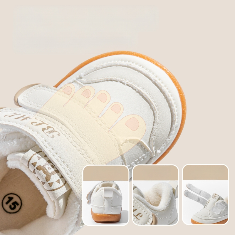 Zīdaiņu ziemas kurpes staigāšanai – augšējais materiāls mikrofibra āda, iekšējā odere vilna, Velcro aizdare, vecums 12–48 mēneši, pretslīdes, siltas, izturīgas.