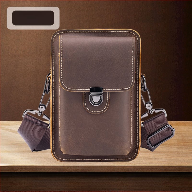 Ανδρικό τσαντάκι μέσης από γνήσιο δέρμα, ανθεκτικό στη φθορά, μονόχρωμο, επένδυση πολυεστέρα