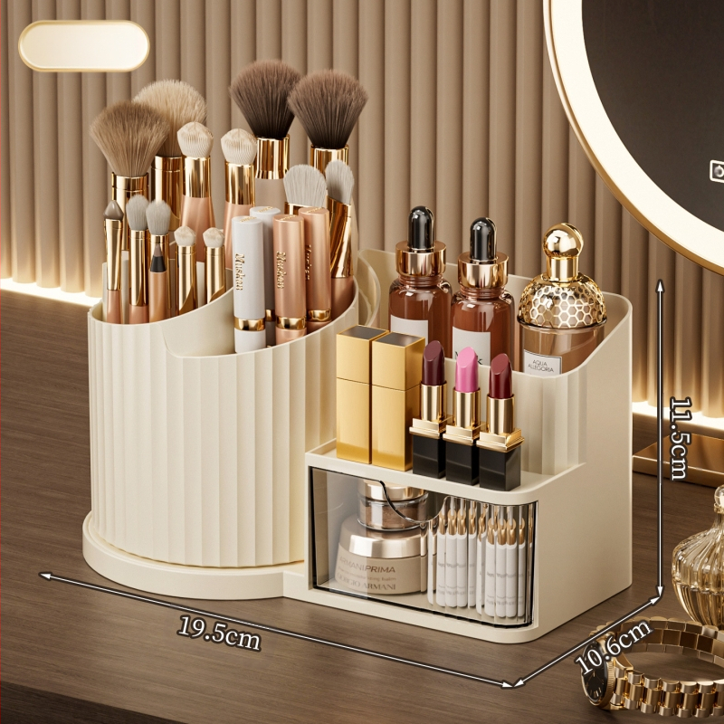 Οργανωτής καλλυντικών για επιφάνεια εργασίας με συρτάρι για κραγιόν — ABS βάση, PP κυλινδρικό σώμα, PS συρτάρι, προσαρμοσμένη επεξεργασία