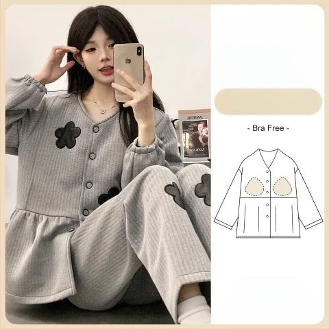 Grūtnieču nakts apģērbs barošanai, bieza gaisa kokvilnas audums, garas piedurknes tops un garas bikses, pēc dzemdībām barošanai, ziemai, pavasarim un rudenim