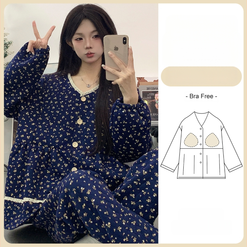 Grūtnieču nakts apģērbs barošanai, bieza gaisa kokvilnas audums, garas piedurknes tops un garas bikses, pēc dzemdībām barošanai, ziemai, pavasarim un rudenim