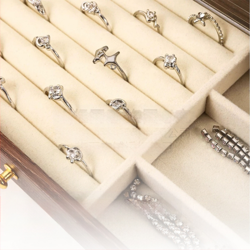 Diófából készült háromrétegű ékszerdoboz koreai stílusban, minimalist csíkos mintával