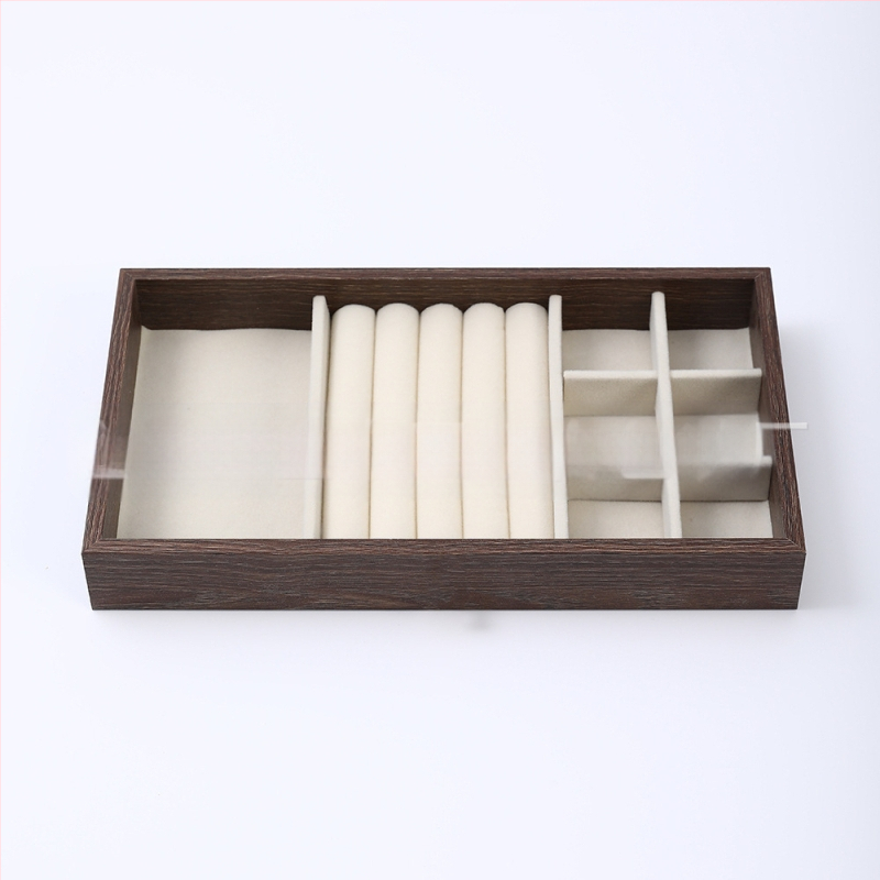 Diófából készült háromrétegű ékszerdoboz koreai stílusban, minimalist csíkos mintával