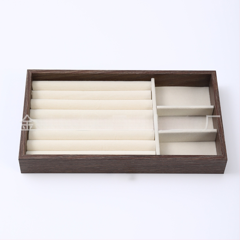 Diófából készült háromrétegű ékszerdoboz koreai stílusban, minimalist csíkos mintával