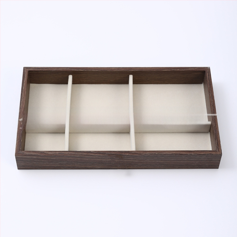 Diófából készült háromrétegű ékszerdoboz koreai stílusban, minimalist csíkos mintával