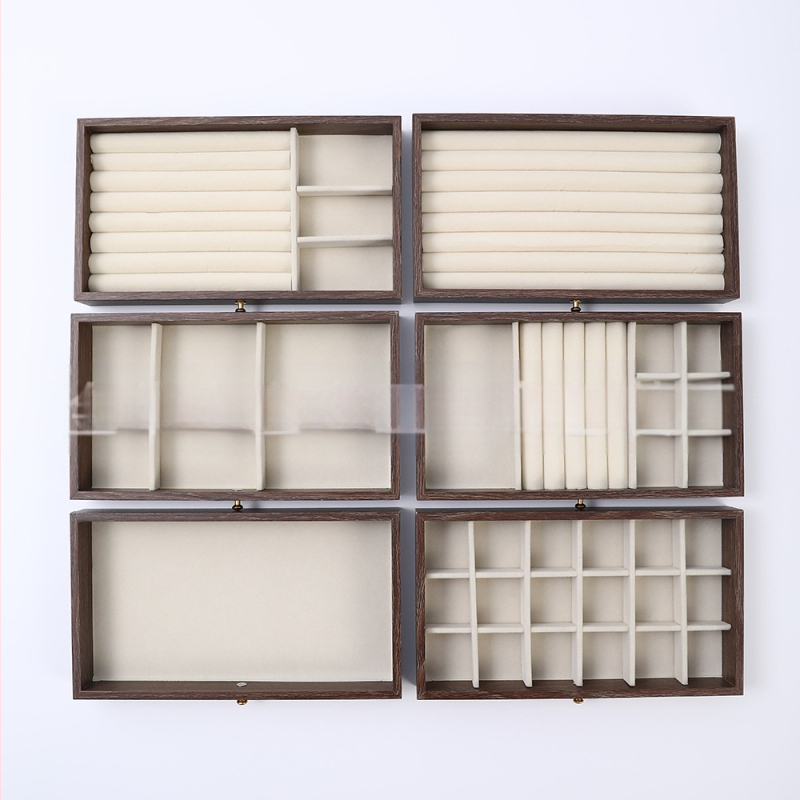 Diófából készült háromrétegű ékszerdoboz koreai stílusban, minimalist csíkos mintával