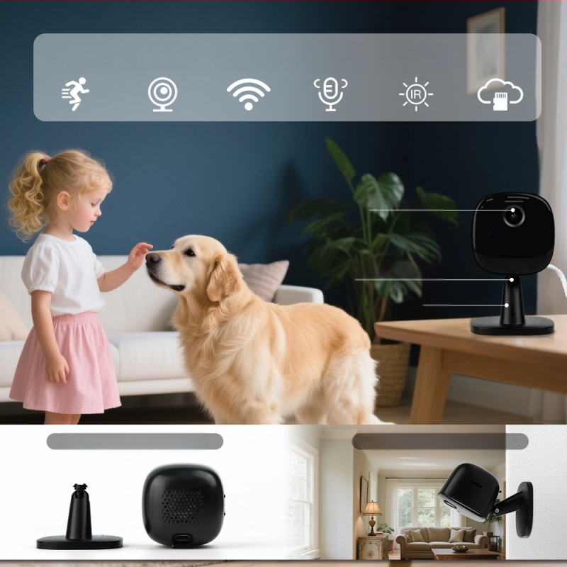 Εσωτερική κάμερα παρακολούθησης οικιακής ασφάλειας με Wi-Fi, 1080P, αποθήκευση στο νέφος ή SD κάρτα, αμφίδρομη επικοινωνία, 1 κανάλι
