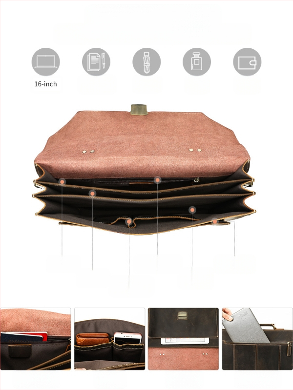 MASIWEI Crazy Horse Leather Üzleti Elite Laptop Táska (Valódi bőr; Crazy Horse bőr; Stílus: Business Elite; Összecsukható; Tehercsökkentés)