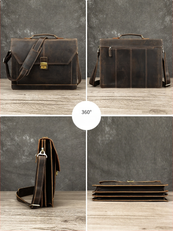 MASIWEI Crazy Horse Leather Üzleti Elite Laptop Táska (Valódi bőr; Crazy Horse bőr; Stílus: Business Elite; Összecsukható; Tehercsökkentés)