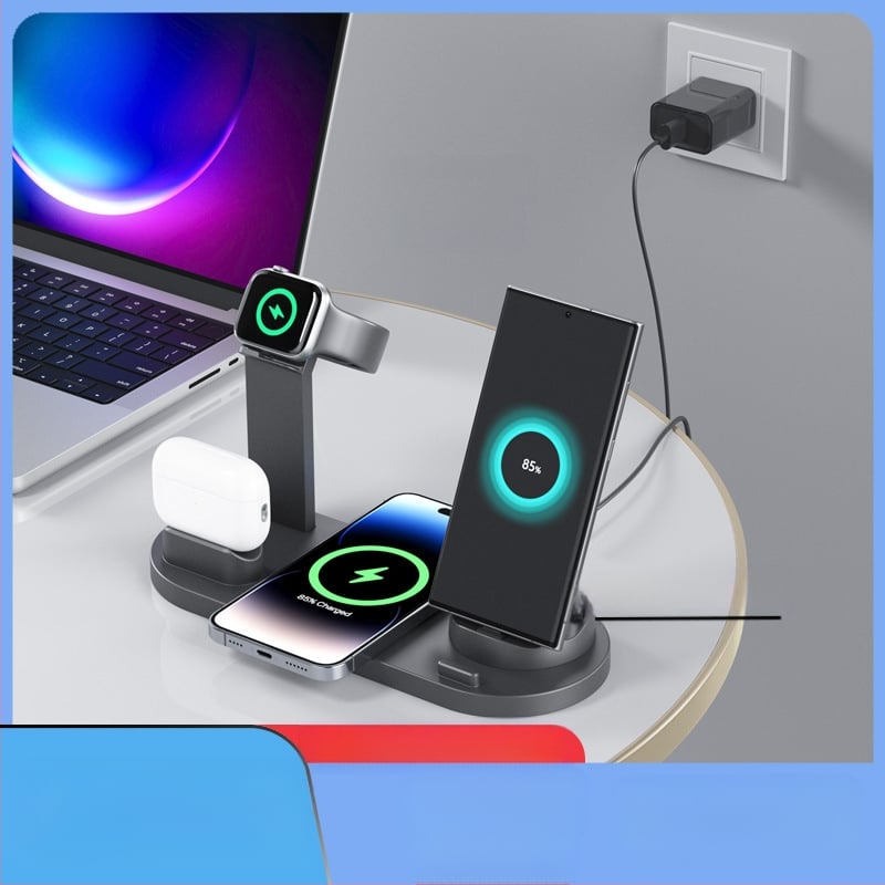 5-σε-1 Ασύρματο Φορτιστή με Περιστρεφόμενη Θέση Τηλεφώνου και Φόρτιση Ρολογιού/Ακουστικών — Qi πιστοποιημένο, QC3.0, έως 15W (Μοντέλο BXD-07A)