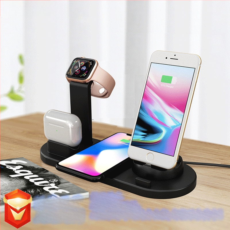 5-σε-1 Ασύρματο Φορτιστή με Περιστρεφόμενη Θέση Τηλεφώνου και Φόρτιση Ρολογιού/Ακουστικών — Qi πιστοποιημένο, QC3.0, έως 15W (Μοντέλο BXD-07A)