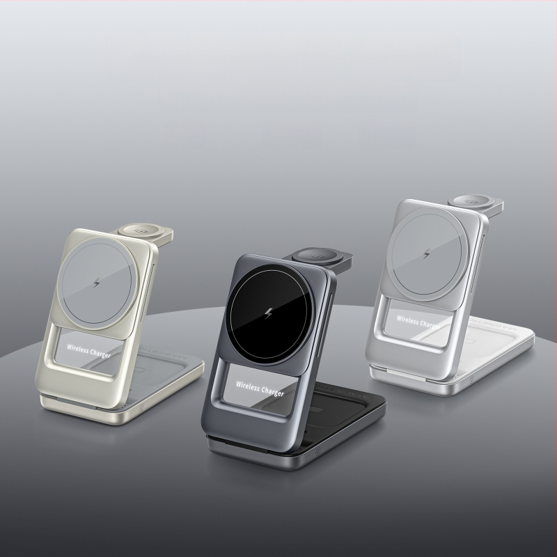 S29 3-σε-1 αναδιπλώμενος φορητός ασύρματος φορτιστής για κινητό με μαγνητική βάση γραφείου, QC3.0 γρήγορη φόρτιση, έως 15W