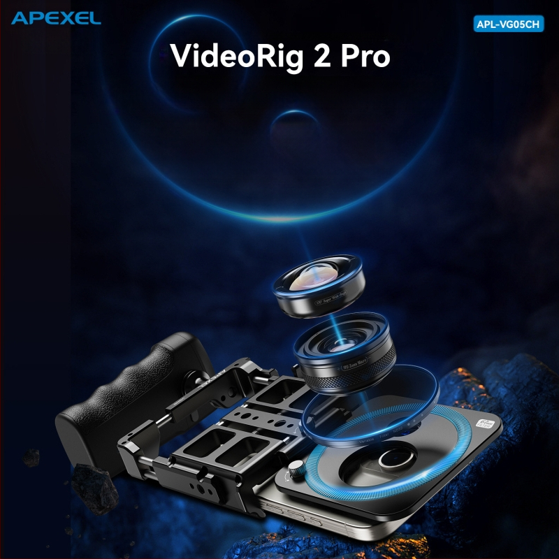 APEXEL VG05CH Nešiojamas daugiafunkcinės telefono klipas su Bluetooth rankena lauko tiesioginei transliacijai ir fotografavimui; medžiaga: aliuminio lydinys; suderinamas su Apple/Huawei/Oppo/Vivo/Xiaomi/OnePlus/Honor