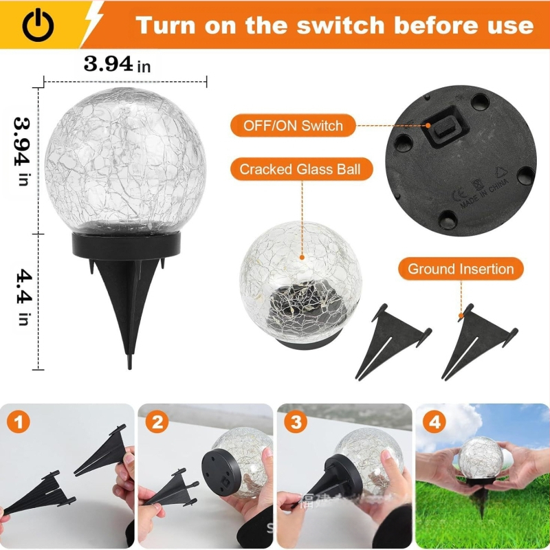 Соларна градинска лампа с напукана стъклена топка, планетарна форма, IP44, 0.06W, 6–12 часа работа