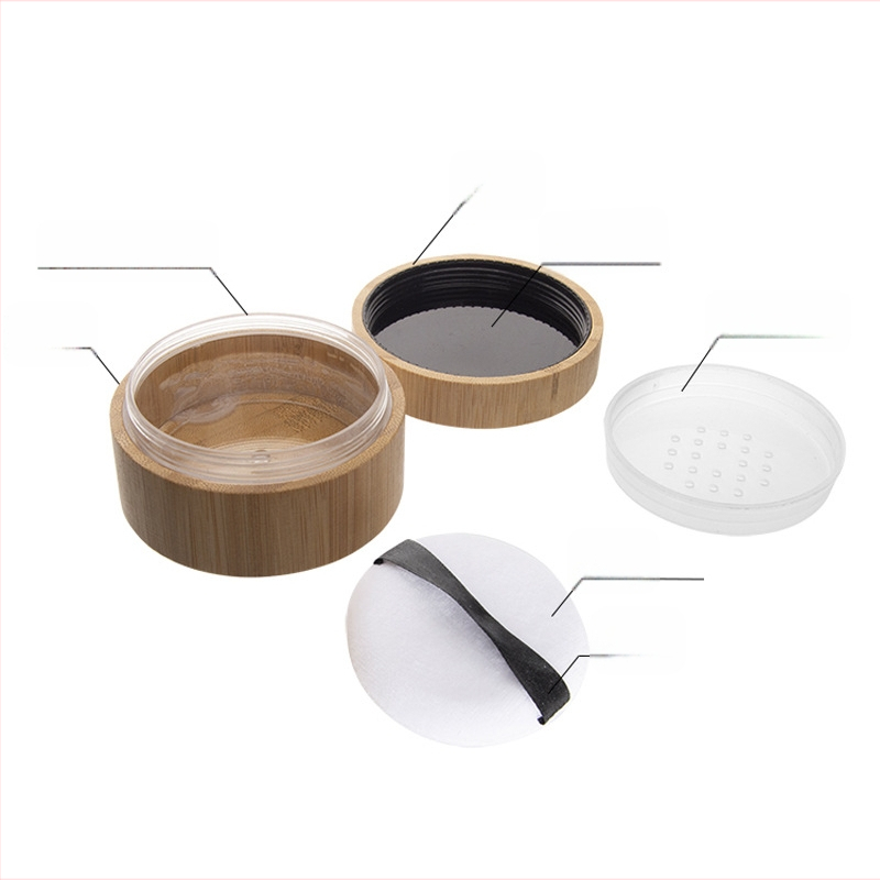 Cutie de ambalare pentru pudră cosmetică, design bambus-lemn, gravură cu laser și serigrafie, personalizare disponibilă, etichetare privată licențiată
