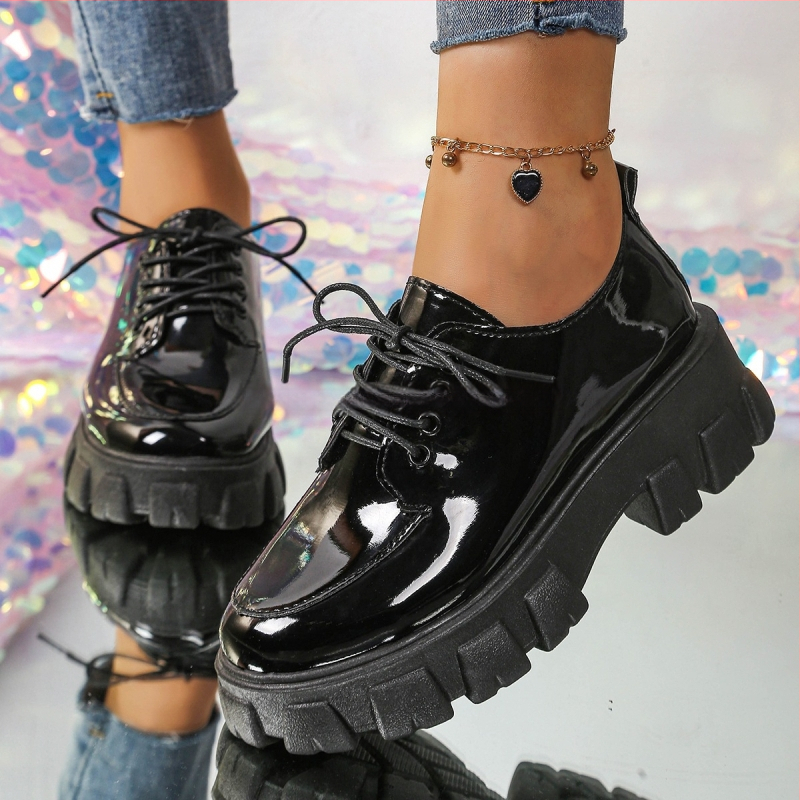 Dāmu loaferi korejiešu stilā, PU ādas augšējā daļa, apaļš purns, vidējā papēža augstums 3–5 cm, gumijas zole