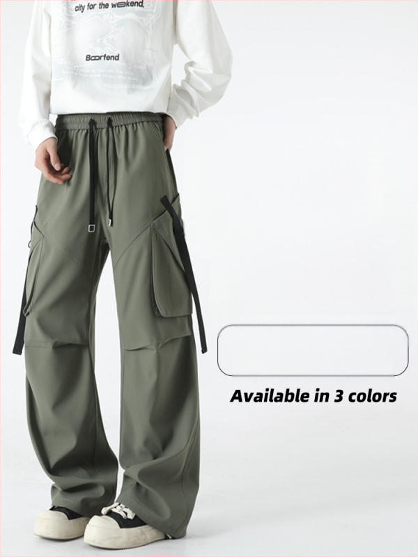 Pantaloni de lucru cu mai multe buzunare, croială dreaptă, lungi, talie elastică cu șnur, buzunare