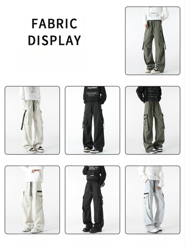 Pantaloni de lucru cu mai multe buzunare, croială dreaptă, lungi, talie elastică cu șnur, buzunare