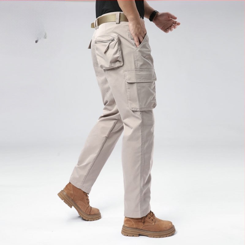 Vyrų kasdienės cargo kelnės, laisvas kirpimas, vidutinio aukščio juosmuo, užtrauktukas, 100% poliesteris