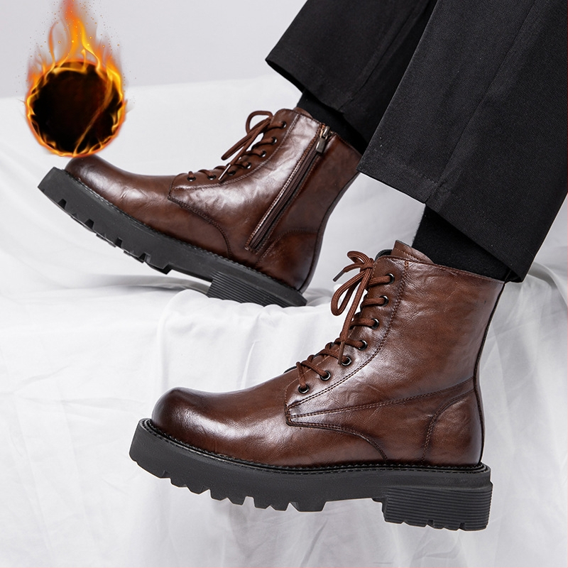 Vīriešu Martin zābaki ar augstu garumu, virsējais materiāls no mikrošķiedras ādas, gumijas zole, ūdensizturīgi un silti