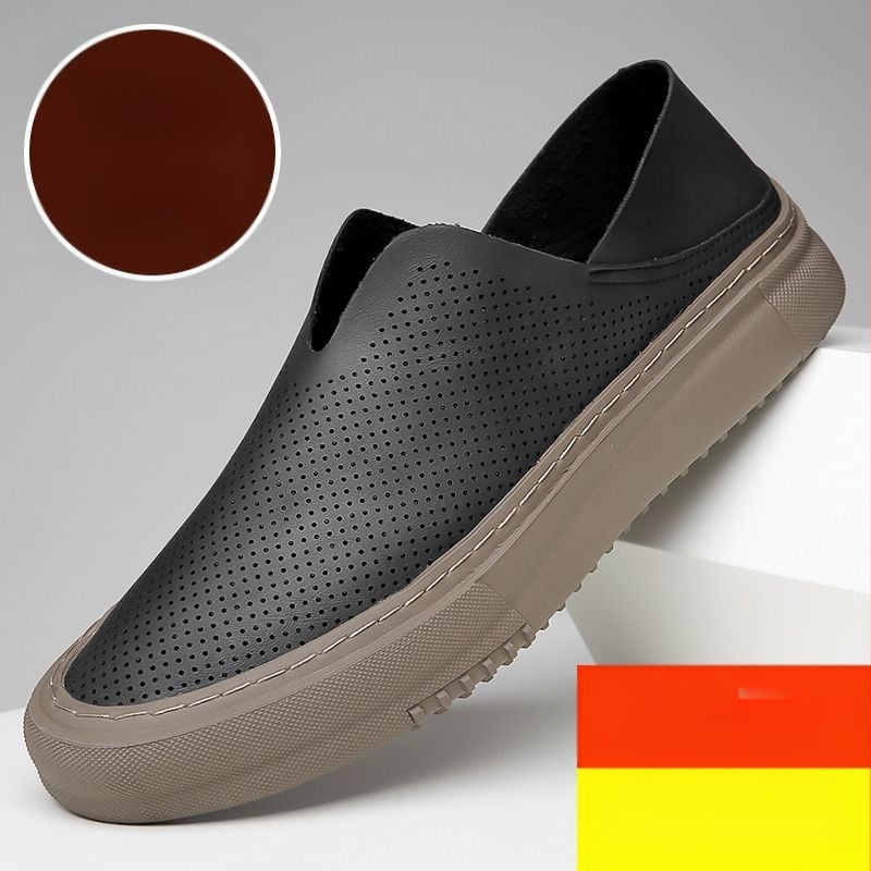 Ανδρικοί loafers από γνήσιο δέρμα, διατρημένο επάνω μέρος, αναπνεύσιμα, χωρίς κορδόνια, καουτσούκ σόλα