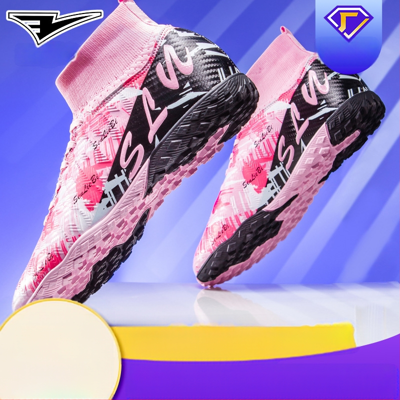 Bērnu futbola kurpes zālienam ar spīkām – augsta augšdaļa, tīklveida augšdaļa, pretslīdējoša gumijas zole