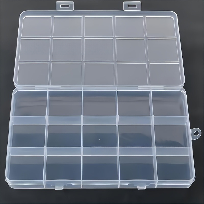 Darbalaukio laikymo dėžutė su 15 skyriais, skaidrus plastikas, su dangteliu ir rankena, talpa 1 L