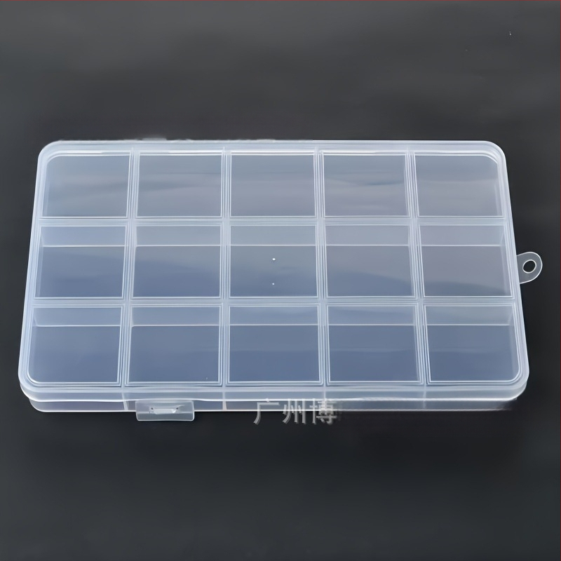 Darbalaukio laikymo dėžutė su 15 skyriais, skaidrus plastikas, su dangteliu ir rankena, talpa 1 L