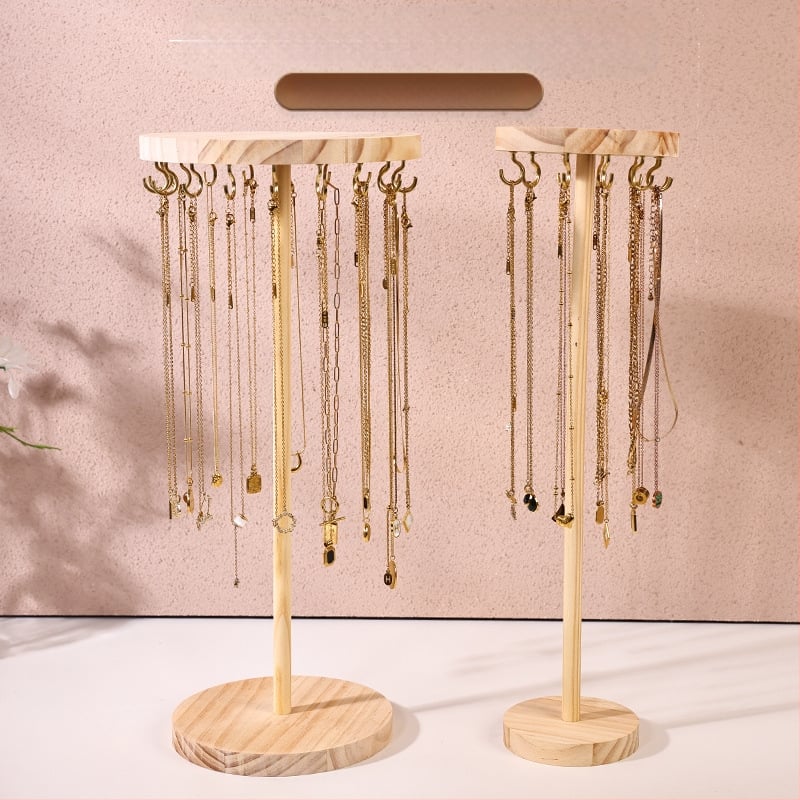 Δίσκος προβολής κολιών από μασίφ ξύλο, κυκλικός οργανρωτής κοσμημάτων για κολιέ, βραχιόλια και αξεσουάρ