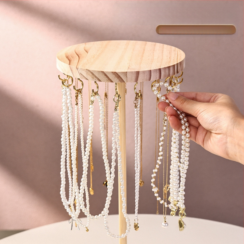 Δίσκος προβολής κολιών από μασίφ ξύλο, κυκλικός οργανρωτής κοσμημάτων για κολιέ, βραχιόλια και αξεσουάρ